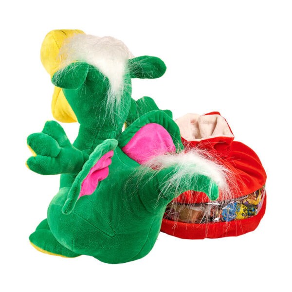 мягкая игрушка дракон зеленого цвета с красным мешочком