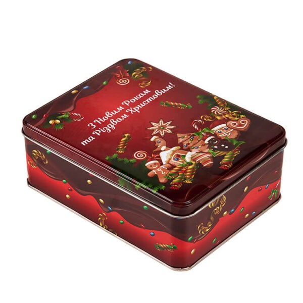 Новогодний подарок в металлической коробке со сладостями